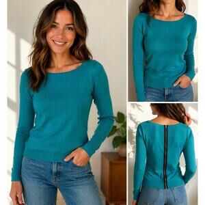 Banana Republic Teal Sweater Small Back Zip Lightweight Knit